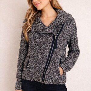 Free People Marled Knit Moto Sweater Jacket Womens Medium Asym Zip Boho Zip